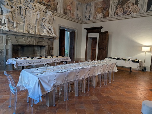 Table set for cooking class at Palazzo Odescalchi in Como