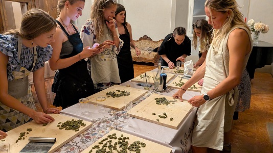 Making the cavatelli during the bachelorette cooking class