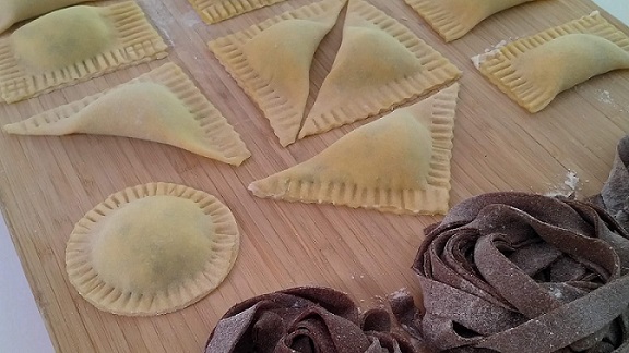 Fresh cocoa pasta and ravioli